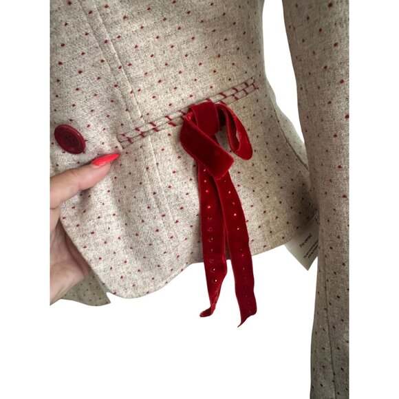EMANUEL UNGARO Ungaro Fever Red Beige Polka Dot Bow Blazer Size 2 - Picture 10 of 13